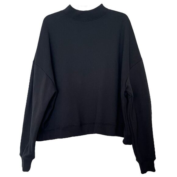 Priory Mock Neck Sweatshirt Women’s Medium Large Tomie Crew Black Terry Cotton - Picture 1 of 8